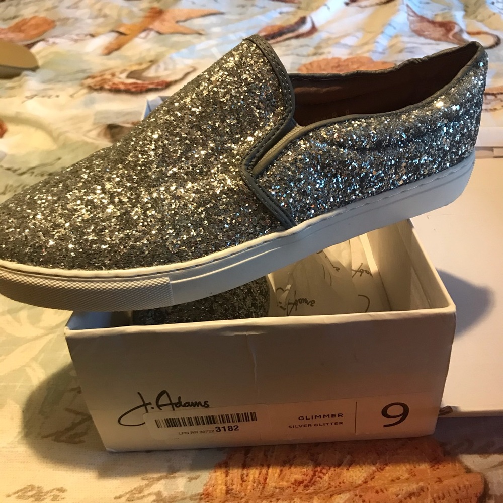 J Adams Silver Glimmer Glitter Slip-on Shoes size9